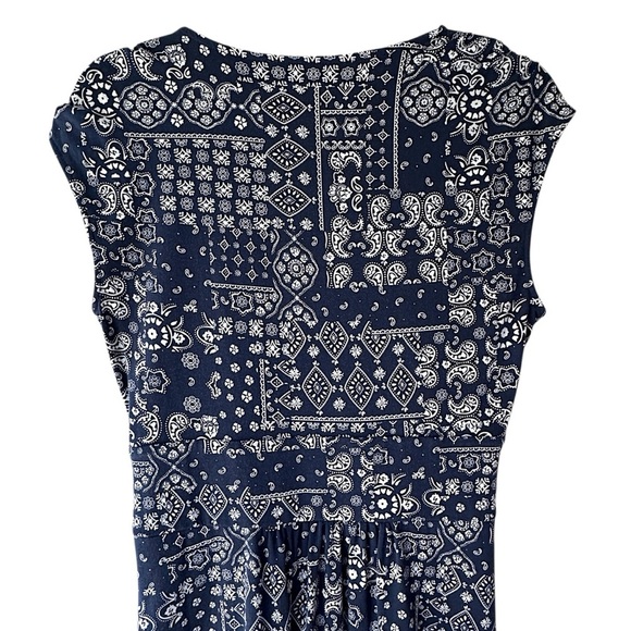 LANDS’ END | NWOT SLEEVELESS TWIST FRONT DRESS COTTON JERSEY NAVY & WHITE MEDIUM - Picture 7 of 9